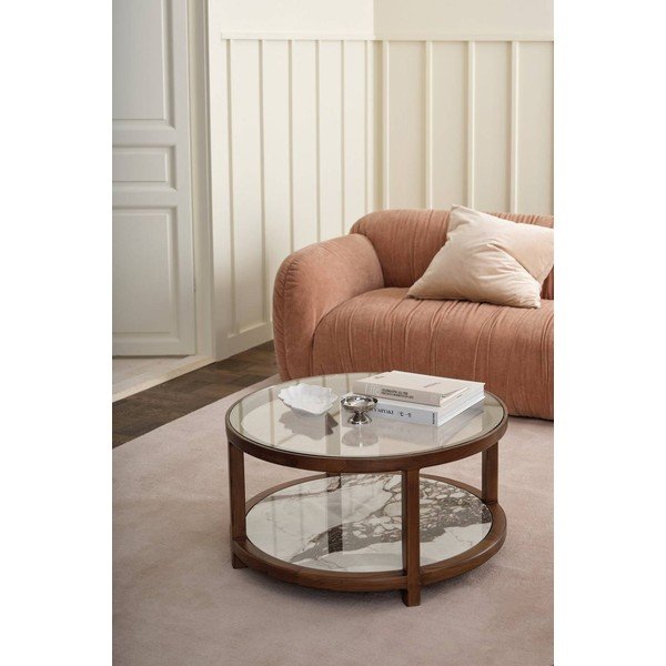 Barna kerek dohányzóasztal üveg asztallappal ø 80 cm Classeno – Ellos Home-image-1
