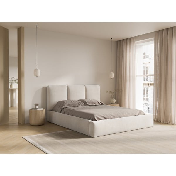 Bézs kárpitozott ágyneműtartós franciaágy ágyráccsal 160x200 cm Brody – Mazzini Beds-image-1
