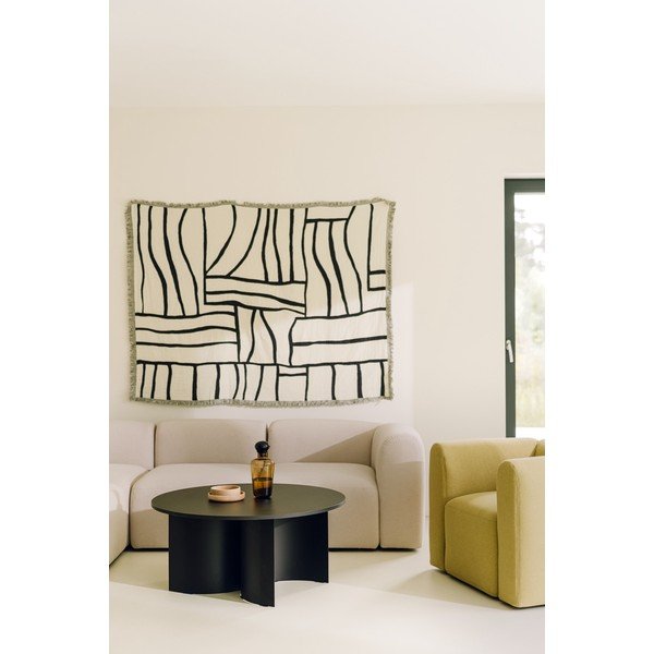 Fekete kerek dohányzóasztal kőrisfa dekoros asztallappal ø 95 cm Gavo – noo.ma-image-2