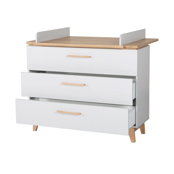 Világosszürke alacsony gyerek komód pelenkázó feltéttel tölgyfa dekorral 117x104 cm Caro – Roba-image-3