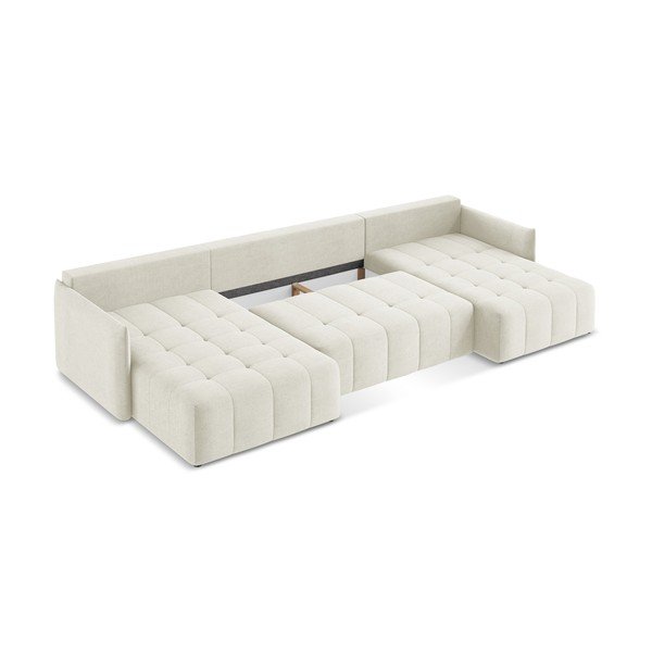 Bézs kinyitható-tárolóhelyes (U alakú) sarokkanapé Moku – Makamii-image-4