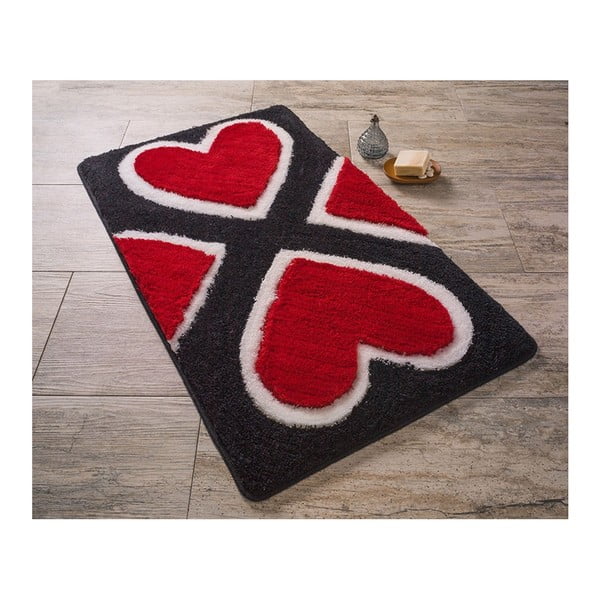 Confetti Bathmats Mari fekete fürdőszobai szőnyeg szívvel, 60 x 100 cm