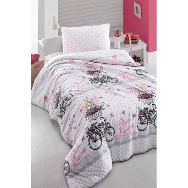 Pink Bike egyszemélyes ágyneműhuzat lepedővel, 160 x 220 cm - Pure Cotton