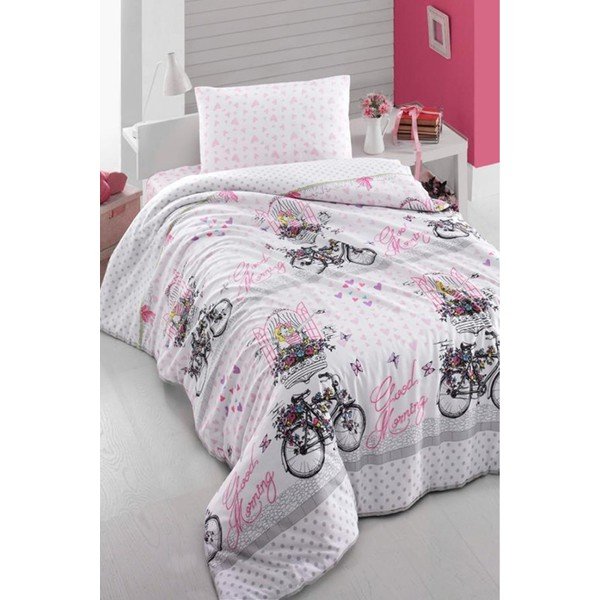 Pink Bike egyszemélyes ágyneműhuzat lepedővel, 160 x 220 cm - Pure Cotton