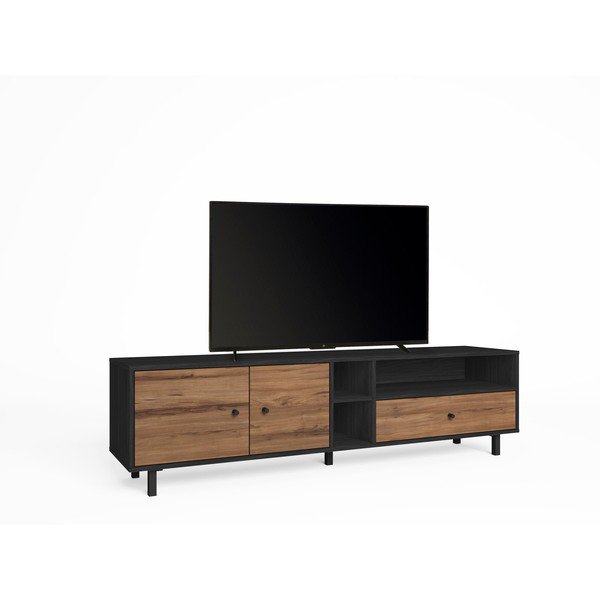 Fekete-natúr színű TV-állvány diófa dekorral 180x47 cm Roald – Marckeric-image-2