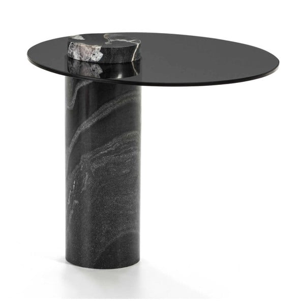 Fekete márvány tárolóasztal üveglappal, ∅ 51 cm - Thai Natura