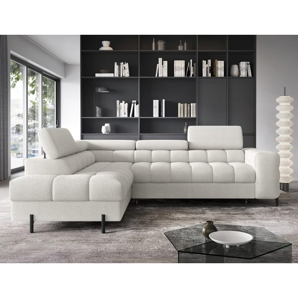 Krémszínű buklé kinyitható-tárolóhelyes sarokkanapé (bal oldali-L alakú) Ferucce – ELTAP-image-1