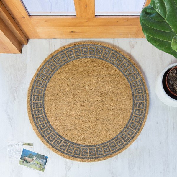 Grey Greek Border kerek, természetes kókuszrost lábtörlő, ⌀ 70 cm - Artsy Doormats-image-1