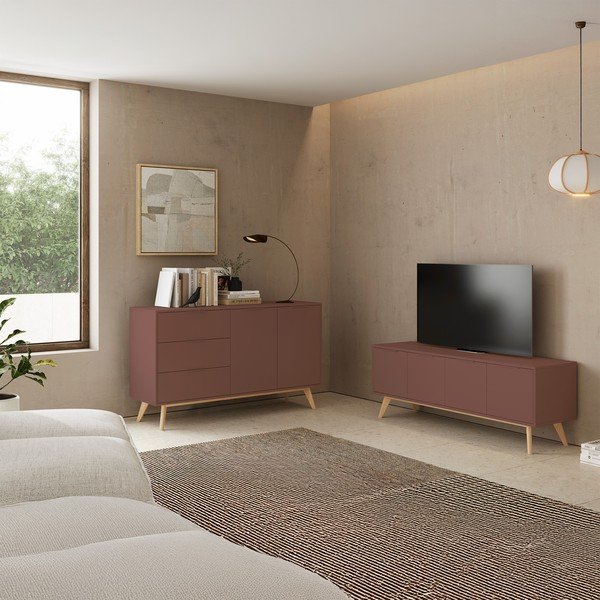 Terrakotta színű matt TV-állvány 140x53x40 cm Campus – Marckeric-image-4