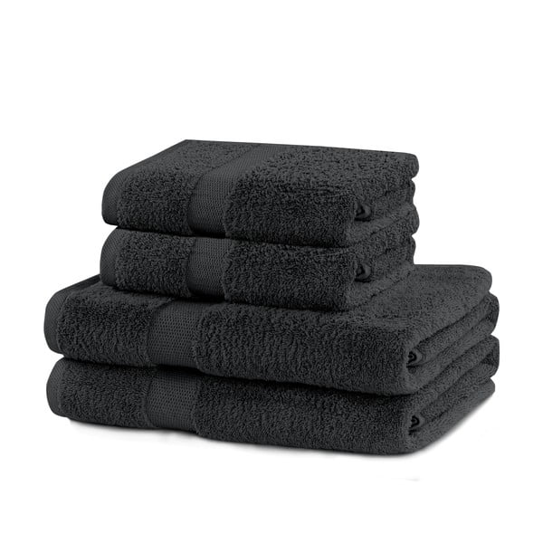 Sötétszürke frottír pamut törölköző és fürdőlepedő készlet 4 db-os Marina – Restilo