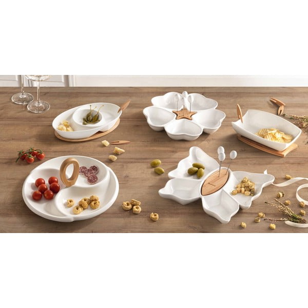 Fehér porcelán-bambusz szervírozó tál Hors D'Oeuvre – Brandani-image-1