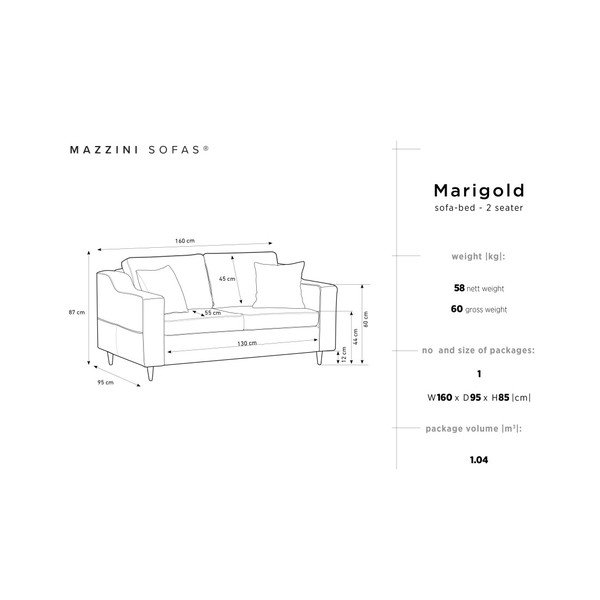 Marigold szürke kétszemélyes kanapé - Mazzini Sofas-image-2