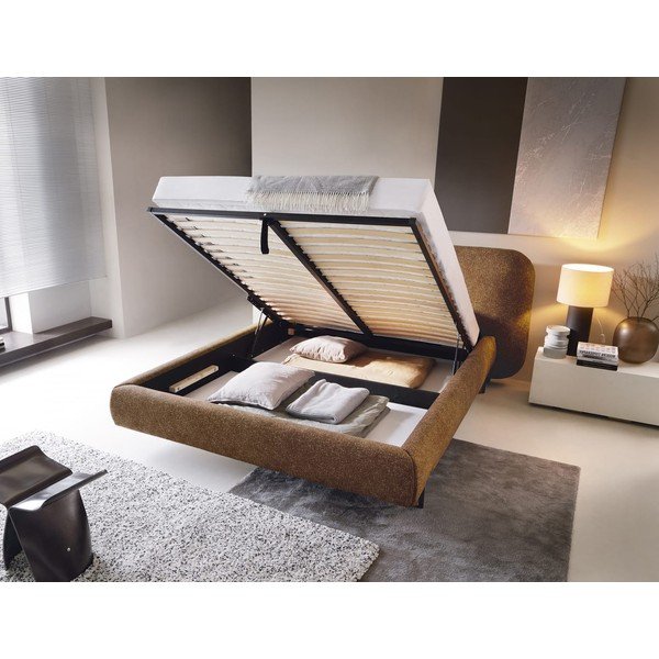 Okkersárga kárpitozott ágyneműtartós franciaágy ágyráccsal 140x200 cm Pointt – ELTAP-image-2