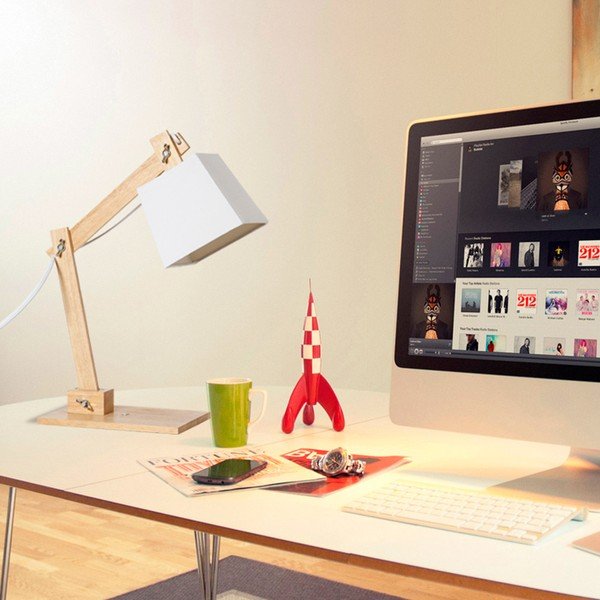 Erasmo fehér asztali lámpa, fa talapzattal - SULION-image-1