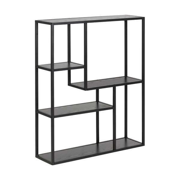 Fekete fali könyvespolc kőrisfa dekorral 75x91 cm Seaford – Actona-image-2