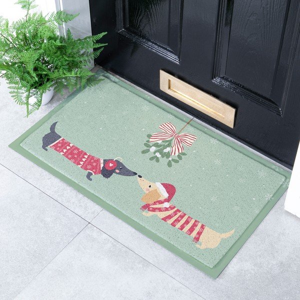 Újrahasznosított műanyag lábtörlő karácsonyi mintával 40x70 cm Christmas Sausage Dogs – Artsy Doormats-image-1