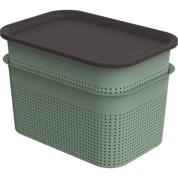 Zöld fedeles műanyag tárolódoboz szett 2 db-os 18,5x26,5x18 cm Brisen – Rotho