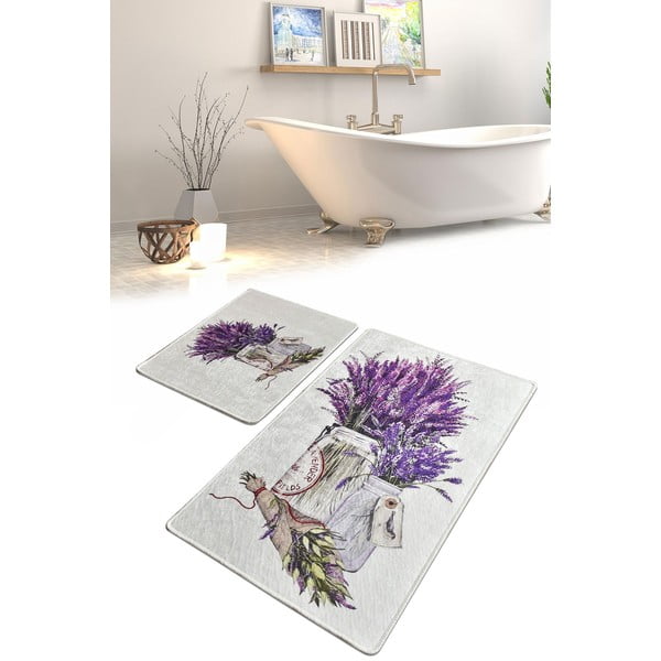 Lila-világosszürke fürdőszobai kilépő szett 2 db-os 60x100 cm Purpura – Foutastic-image-2