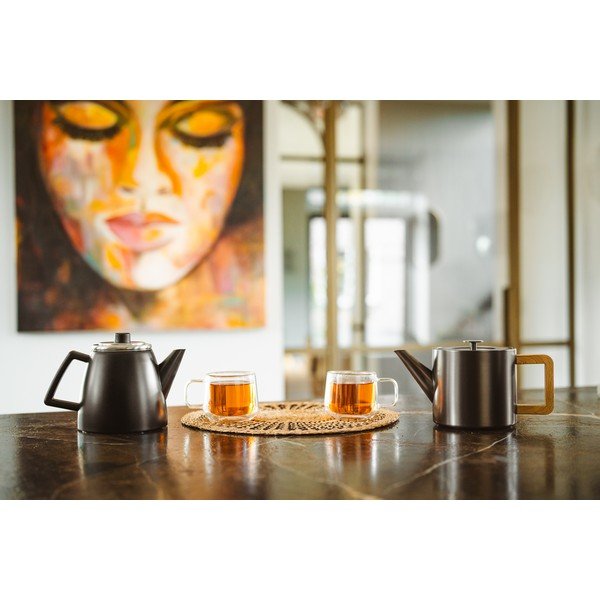 Szürke rozsdamentes acél teáskanna szűrővel 1,1 l Duet Narvik – Bredemeijer-image-1