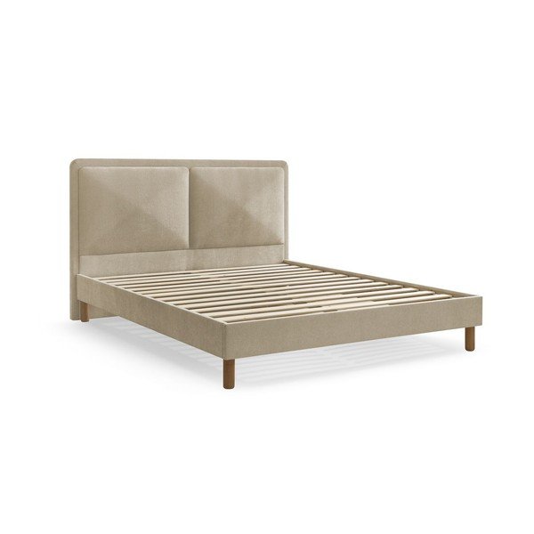 Bézs kárpitozott kárpitozott franciaágy ágyráccsal 140x190 cm Mara – Bobochic Paris