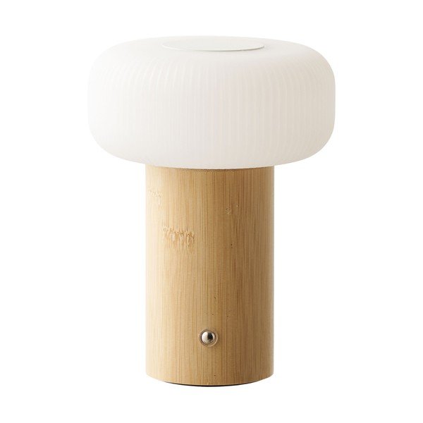 Fehér-natúr színű bambusz asztali lámpa műanyag búrával (magasság 18 cm) Stafford – House Nordic
