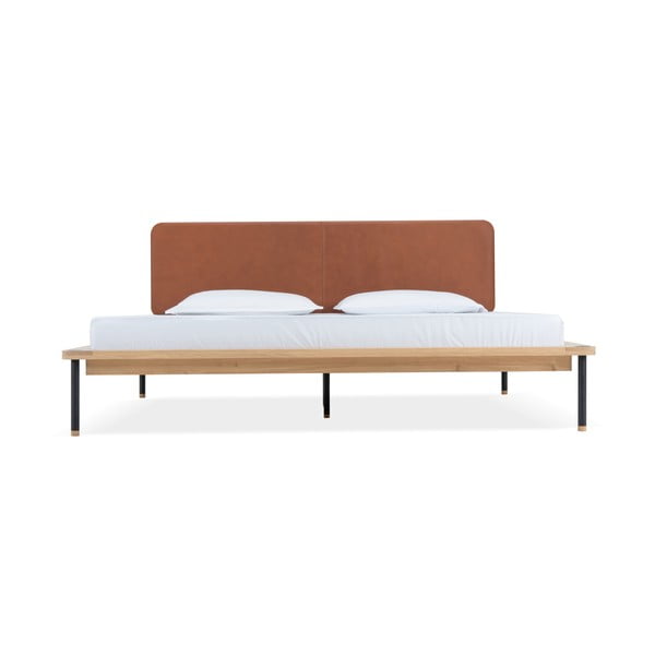 Barna-natúr színű tölgyfa franciaágy ágyráccsal 160x200 cm Fina – Gazzda-image-2
