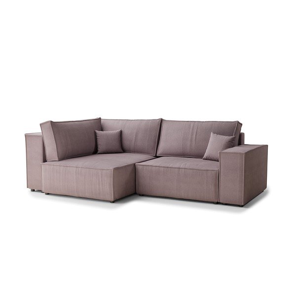 Lila kordbársony kinyitható-tárolóhelyes sarokkanapé (bal oldali-L alakú) Tonga – Maison de Rêve
