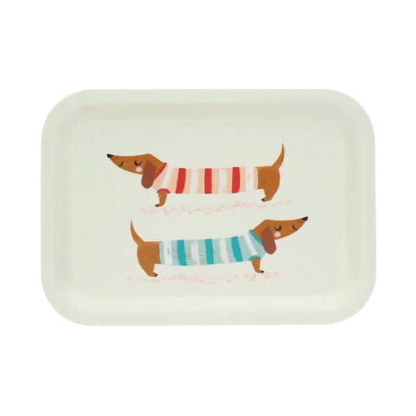 Krémszínű fa gyermek tálca 20x28 cm Sausage dog – Rex London
