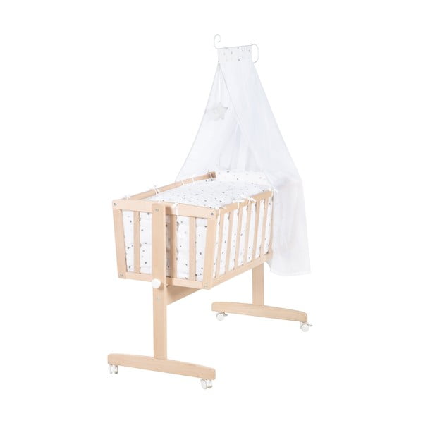 Natúr színű bükkfa gurulós-baldachinos bölcső 40x90 cm – Roba
