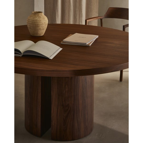 Kerek étkezőasztal diófa dekoros asztallappal ø 150 cm Nealy – Kave Home-image-2