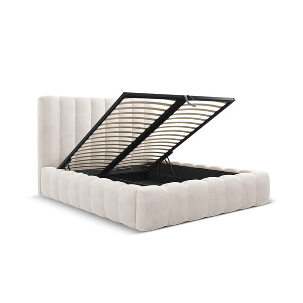 Krémszínű kárpitozott ágyneműtartós franciaágy ágyráccsal 200x200 cm Kelp – Micadoni Home-image-2