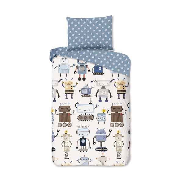 Kék-bézs egyszemélyes pamut gyerek ágyneműhuzat 140x200 cm Robo – Good Morning