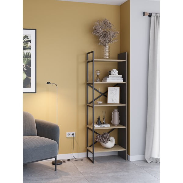 Natúr színű könyvespolc tölgyfa dekorral 58x175 cm Ara – Marckeric-image-1