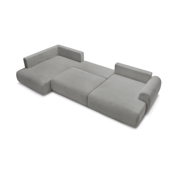 Sötétszürke kordbársony kinyitható-tárolóhelyes sarokkanapé (bal oldali-U alakú) Lucien – Bobochic Paris-image-4