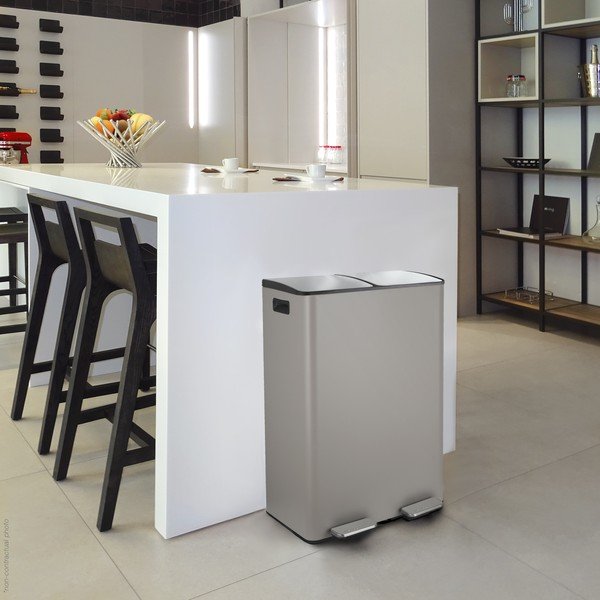 Szürkésbarna acél szelektív pedálos szemetes 2x30 l   Aliya – Spirella-image-1