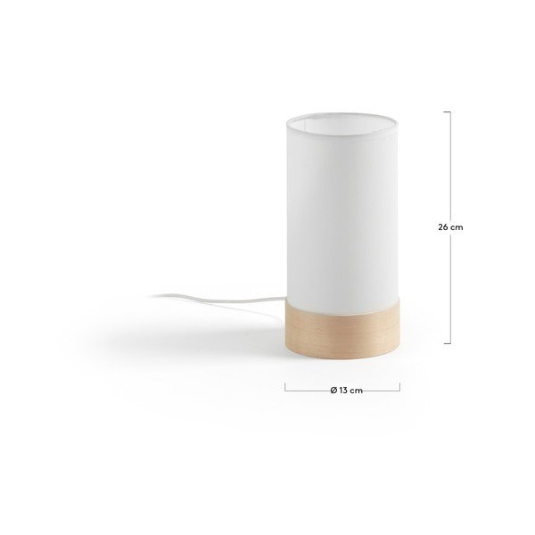 Fehér-natúr színű bükkfa asztali lámpa textil búrával (magasság 26 cm) Slat – Kave Home-image-4