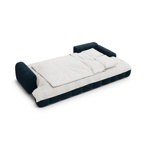 Petróleum színű bársony kinyitható-tárolóhelyes sarokkanapé (jobb oldali-heverő résszel) Linz – Cosmopolitan Design-image-4