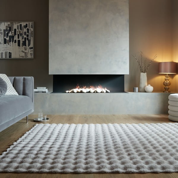 Világosszürke szintetikus szőrme szőnyeg 80x150 cm Waffle Faux Fur – Flair Rugs-image-1