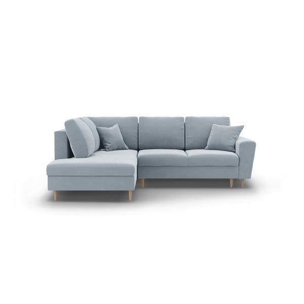 Világoskék bársony kinyitható tárolóhelyes sarokkanapé (bal oldali-L alakú) Kyoto – Cosmopolitan Design
