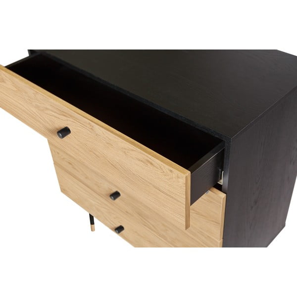 Fekete-natúr színű magas komód tölgyfa dekorral 80x87 cm Jugend – Woodman-image-4