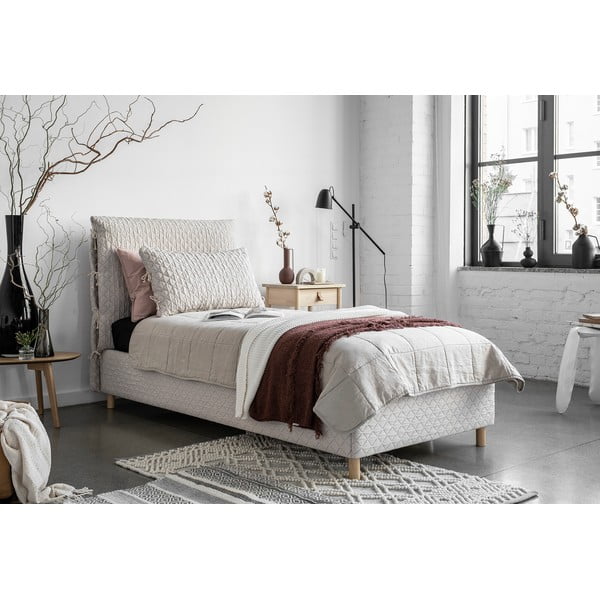 Bézs kárpitozott egyszemélyes ágy ágyráccsal 90x200 cm Sleepy Luna – Miuform-image-3