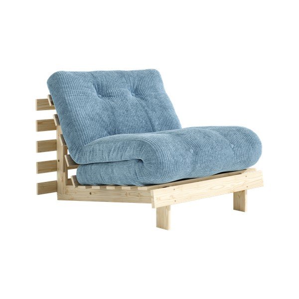 Világoskék kinyitható kordbársony futon fotel Roots – Karup