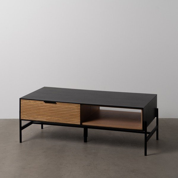 Fekete-natúr színű dohányzóasztal kőrisfa dekorral 60x124 cm Orleans – Ixia-image-1