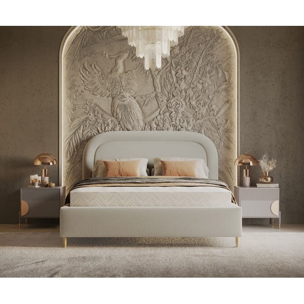 Krémszínű kárpitozott ágyneműtartós franciaágy ágyráccsal 140x200 cm Mija – Maison de Rêve-image-4