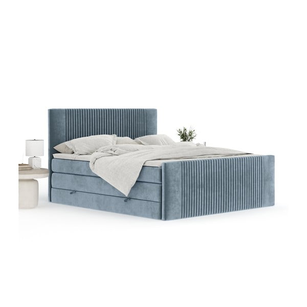 Kék ágyneműtartós boxspring ágy 180x200 cm Bergamo – Maison de Rêve-image-4