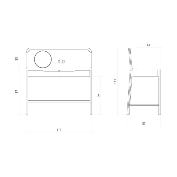 Tölgyfa fésülködőasztal 57x110 cm Twig – The Beds-image-4