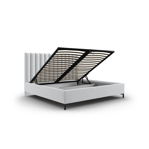 Világosszürke kárpitozott ágyneműtartós franciaágy ágyráccsal 160x200 cm Casey – Mazzini Beds-image-3