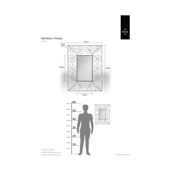 Fali tükör 56x70 cm Floret – Premier Housewares-image-1