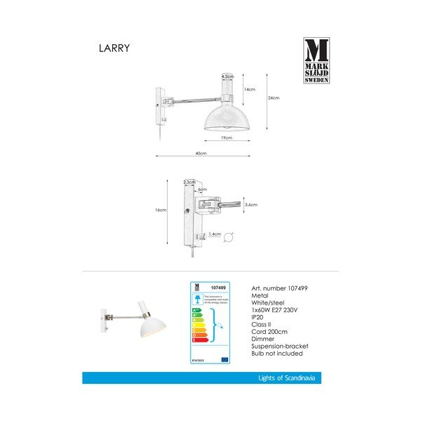 Larry fehér fali lámpa - Markslöjd-image-3