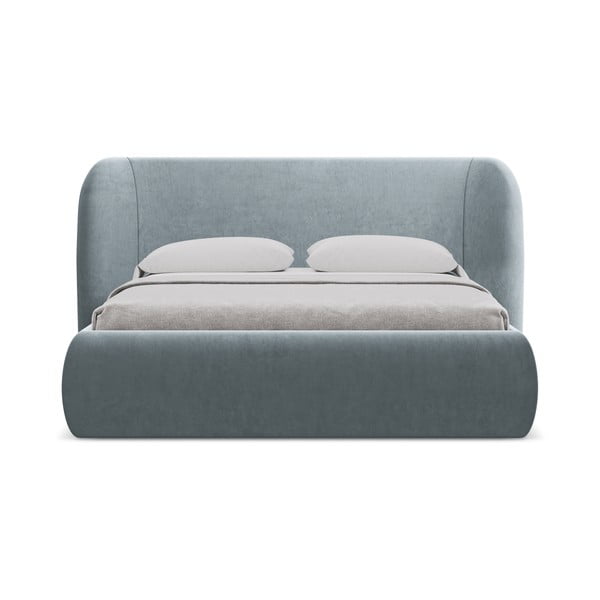 Világoskék kárpitozott ágyneműtartós franciaágy ágyráccsal 160x200 cm Hauke – Makamii-image-4